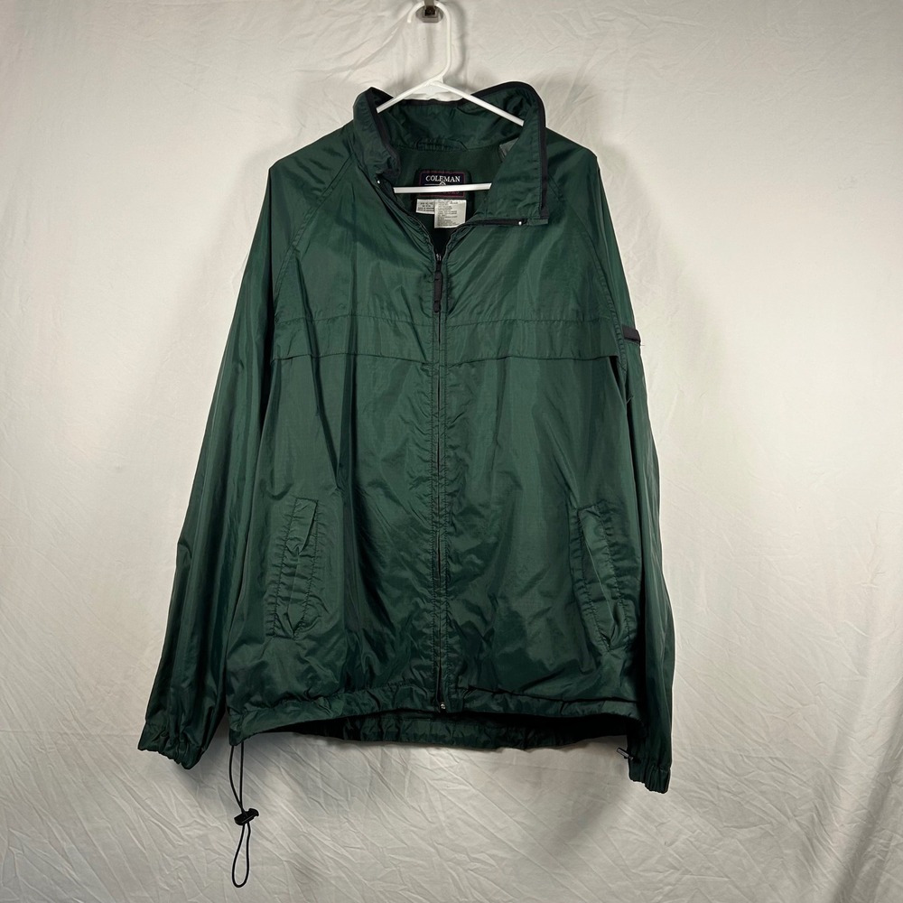 Coleman Outdoors Mens XL‎ Green Windbreaker Jacket Y2K Full Zip Nylon 611674